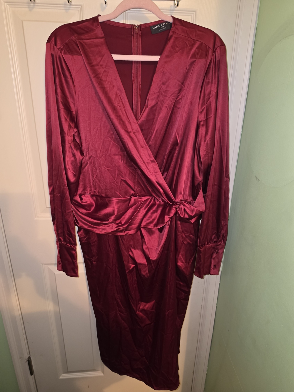 Lane Bryant Wine Stretch Satin Wrap-Style Dress